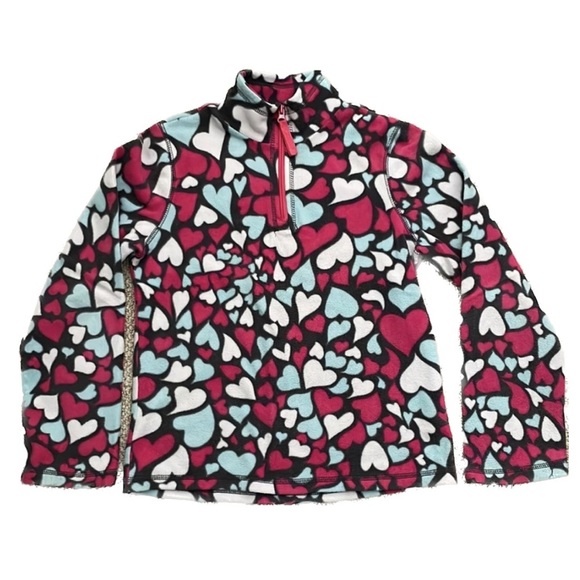 Old Navy Other - Old Navy Girls Heart Fleece Sweatshirt Top - 1/4 zip style pullover size L 10/12